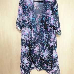 LuLaRoe Floral Sheer Robe - Lilac Purple and Blue